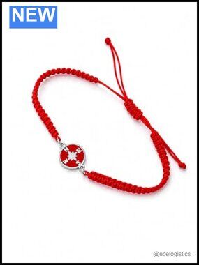 Sterling Silver Compass Charm Adjustable Woven Cord Bracelet